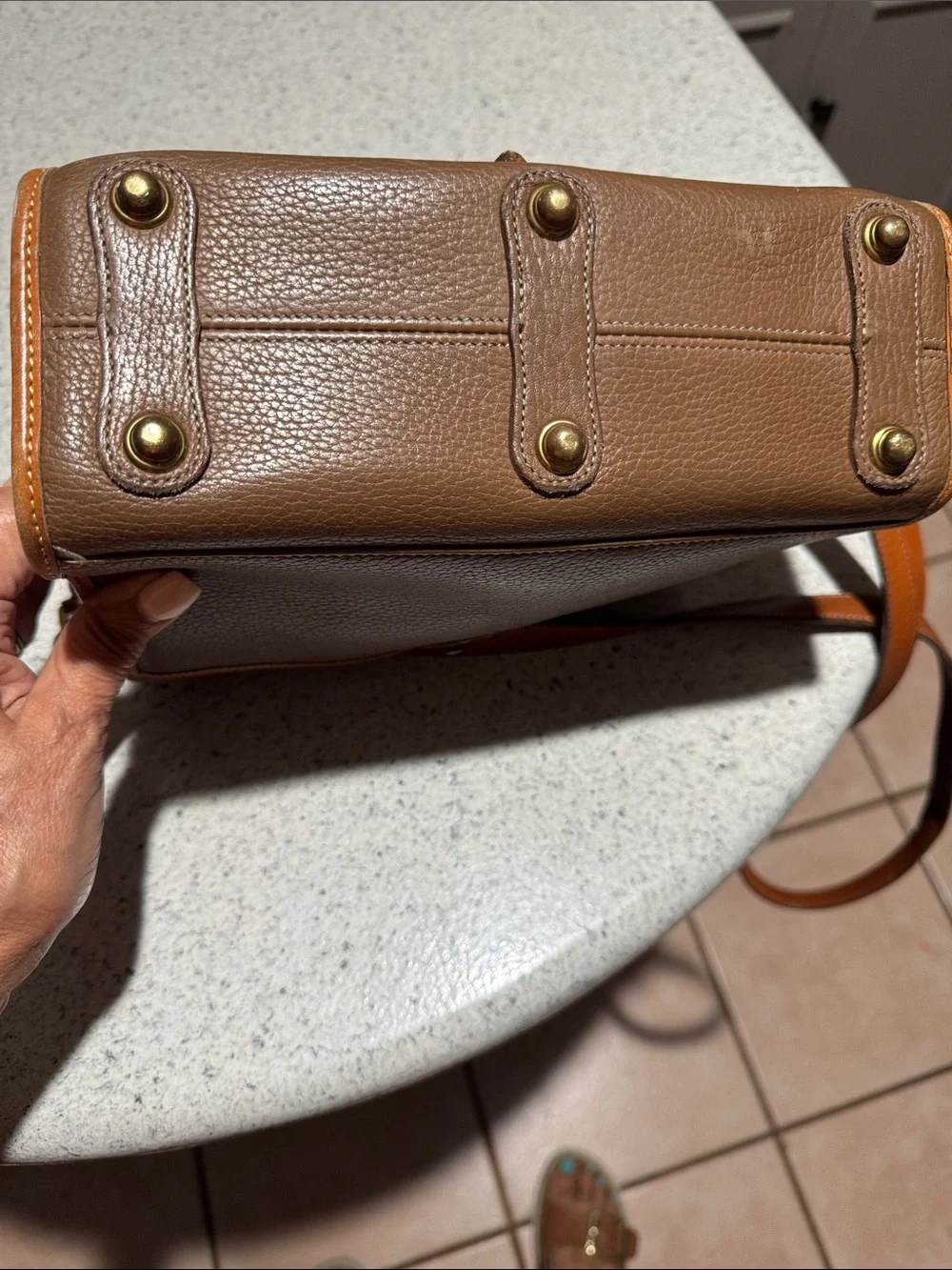 Dooney & Bourke Brown Pebbled Leather Messenger with Tan Trim